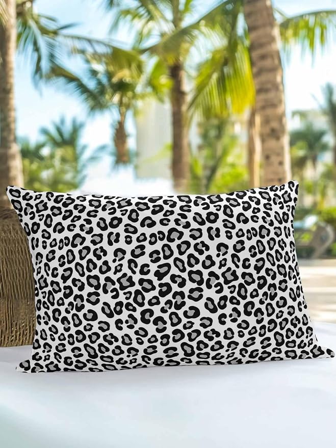 Outdoor Waterproof Throw Pillows Abstract White Black Leopard Patio Pillows,Decorative Pillow Covers with Insert,Pillow Cushion Case for Garden Couch Sofa Animal Skin Print