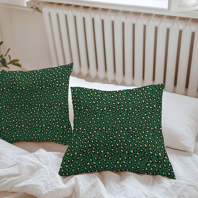 Vandarllin Outdoor Throw Pillows Covers 18x18 inch Set of 2 Waterproof Green Leopard Print Decorative Zippered Cushion Covers for Patio Furniture, Luxury Animal Fur Pattern Lumbar Pillowcases
