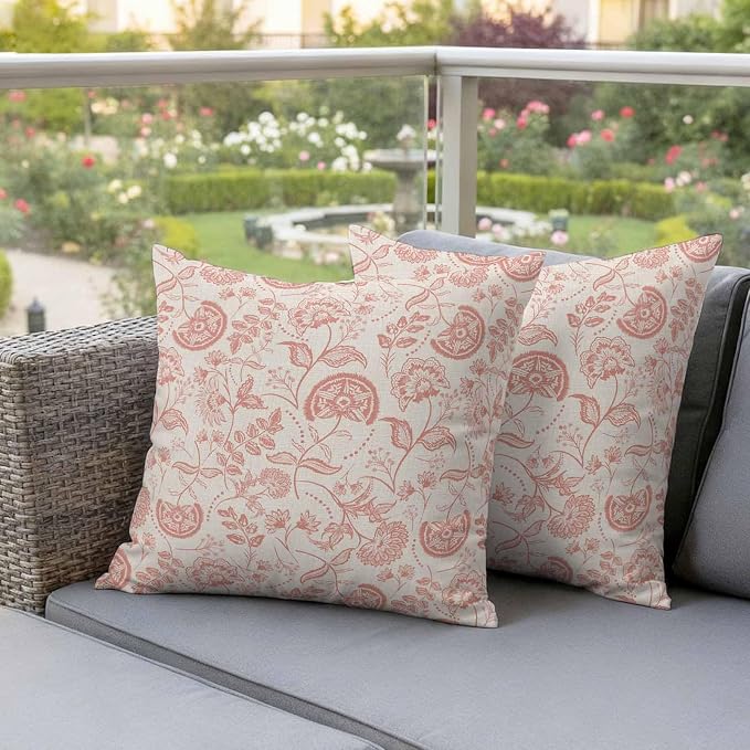 Outdoor Pillow Covers 26x26 Set of 2, Abstract Spring Floral Waterproof Patio Throw Pillow Covers for Couch Sofa Chair, Farmhouse Summer Botanical Rustic Decorative Pillowcases for Throw Pillows