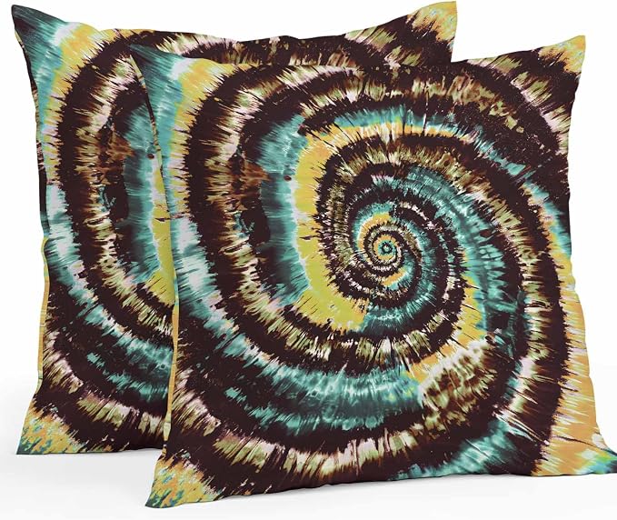 Vandarllin Outdoor Throw Pillows Covers 24x24 inch Set of 2 Waterproof Yellow Teal Tie-Dye Art Decorative Zippered Cushion Covers for Patio Furniture, Abstract Boho Tribe Lumbar Pillowcases