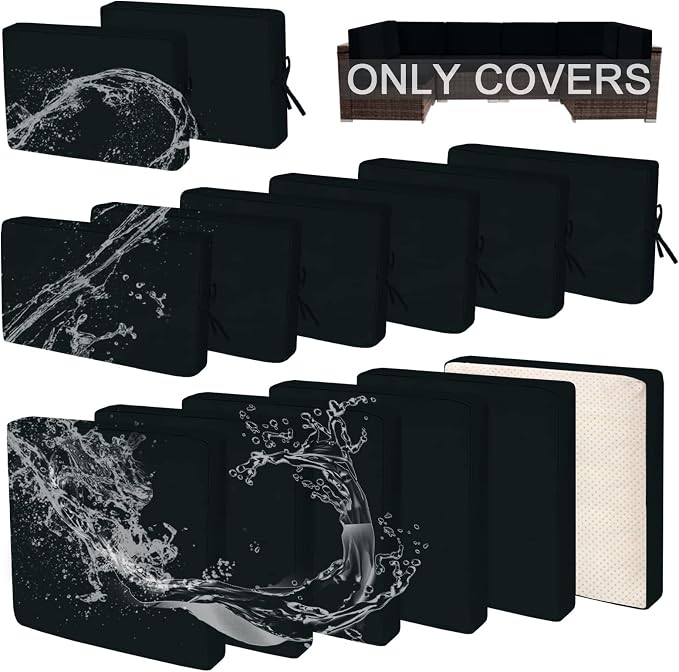 14Pcs Patio Cushion Covers, Furniture Cushion Slipcovers, 24.8"x24.8"x3.14" | Outdoor Cushion Slipcovers, Water Resistant Fabric, Zipper Design, Fits Patio Sectional Furniture