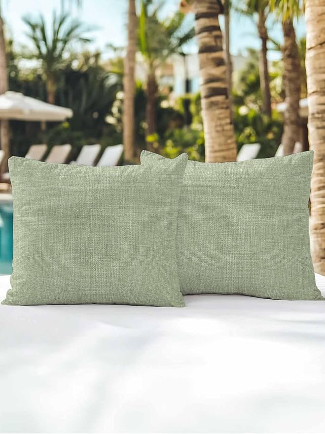 Outdoor Waterproof Throw Pillows Vintage Sage Green Linen Style Patio Pillows Pack of 2,Decorative Pillow Covers with Insert,Pillow Cushion Case for Garden Couch Sofa Country Pastoral Solid Color