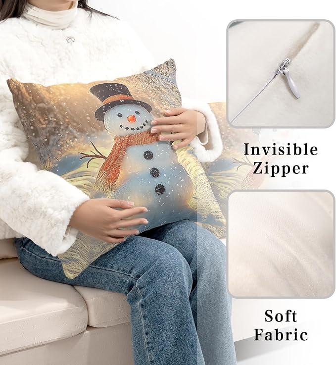 Winter Pillow Covers Snowman in The Sunshine Throw Pillow Covers 24x24 Snowflakes Pillow Case Double Sided Printing Cushion Case for Home Decor Couch Sofa Set of 2