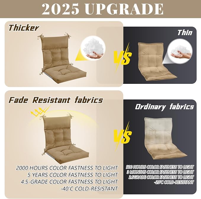 Sintuff 2 Pcs 44 x 21 x 4 Outdoor Chair Cushion Patio Chair Cushions Seat/Back Tufted Pillow with Ties Water Resistant Replacement Indoor Patio Furniture Outdoor Furniture (Solid Color,Brown)