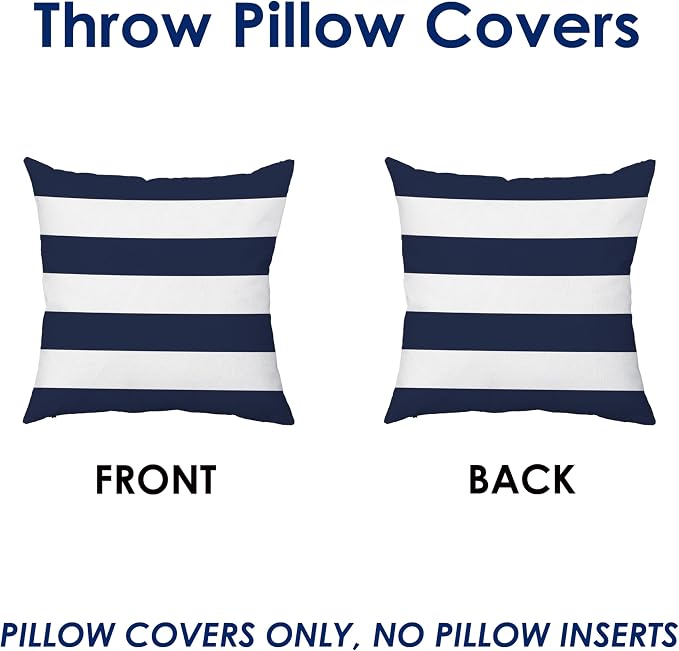 TAOSON Navy Blue Striped Outdoor Throw Pillow Covers 18x18 Inch,Set of 4 | White Striped Waterproof Decorative Cushion Cases for Patio, Garden, Balcony & Couch