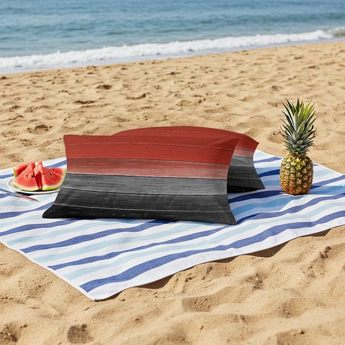 Red Gray Black Outdoor Pillow Covers 20x12 Inch Lumbar Pillow Covers Set of 2 Waterproof Decorative Throw Pillow Cases Vintage Country Gradient Wooden Grain Cushion Covers for Patio Furniture Garden