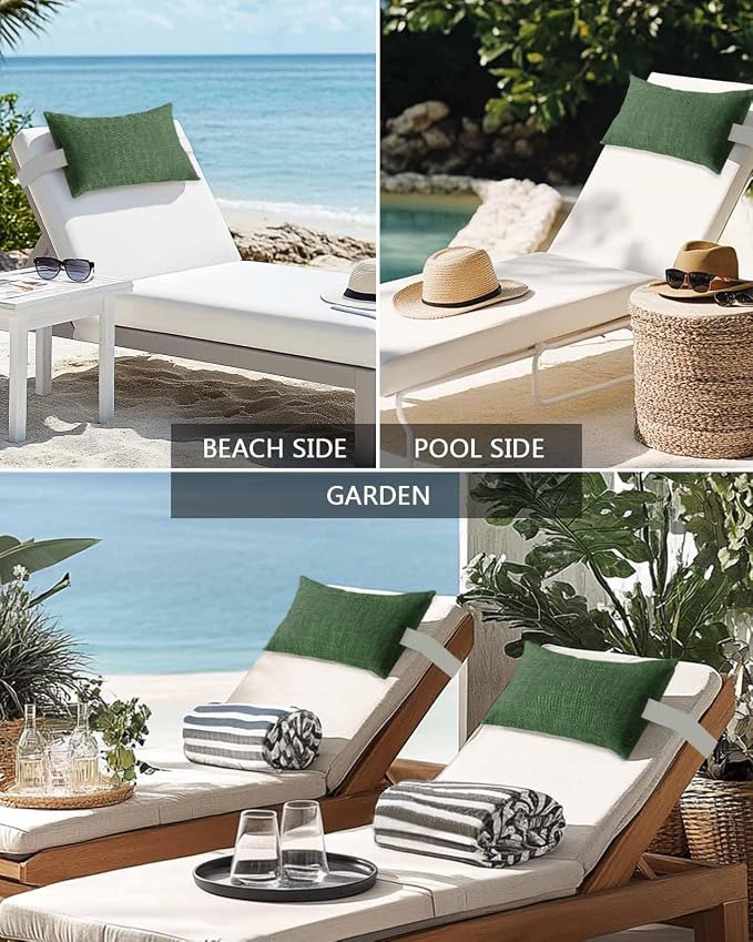 Outdoor Pillow for Chaise Lounge Chair Green Rustic Vintage Burlap Texture Outdoor Pillows Waterproof with Adjustable Strap Headrest Lumbar Pillows for Garden Patio Furniture 1 Pack 12" x 20"
