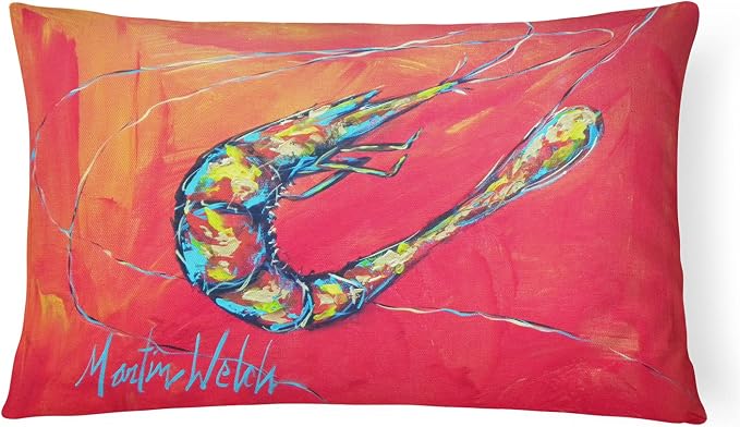 Caroline's Treasures MW1097PW1216 Shrimp Seafood Three Canvas Fabric Decorative Pillow Machine Washable, Indoor Outdoor Decorative Pillow for Couch, Bed or Patio, 12HX16W