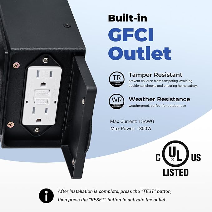 Gleamz Black Dusk to Dawn Outdoor Lighting with GFCI Outlet, Exterior Light Fixtures with Outlet, 9in H Lantern Wall Mount Aluminum Waterproof Anti-rust, Outside Lights for House, Proch, Patio, Garage