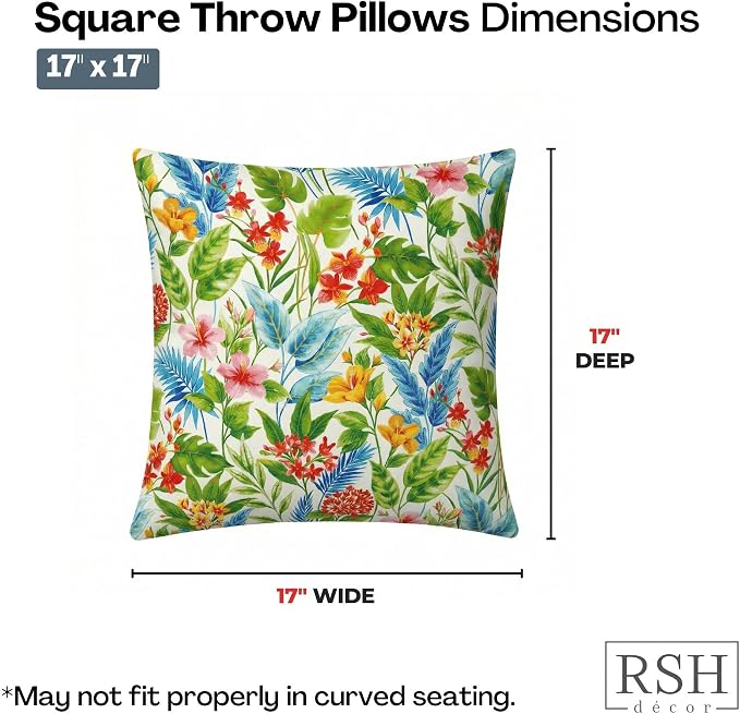 RSH DECOR Square Throw Pillows Set of 4, 17" x 17", Outdoor Pillows Waterproof, Outdoor Pillow Covers, Pillow Covers for Couch, Carena Multi Made in USA
