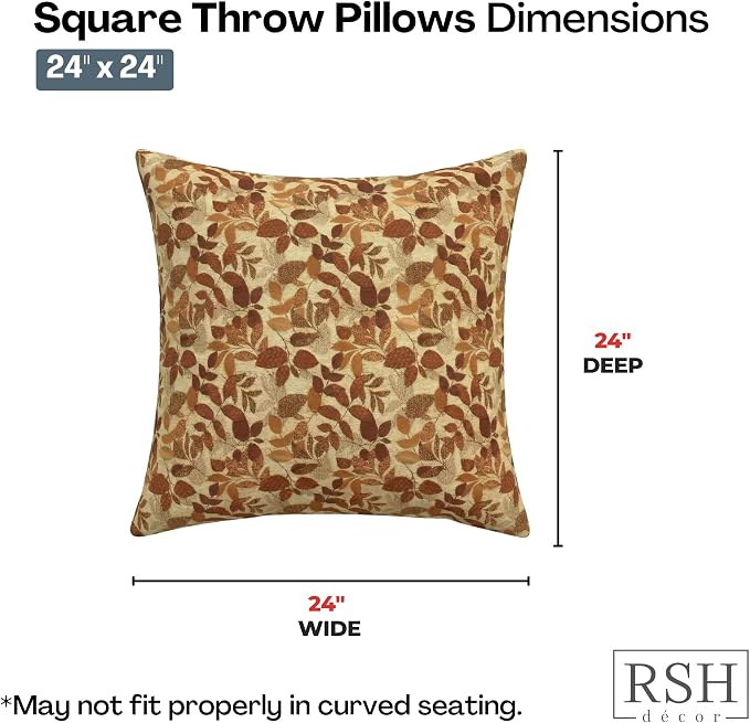 RSH DECOR Square Throw Pillows Set of 4, 24" x 24", Outdoor Pillows Waterproof, Outdoor Pillow Covers, Pillow Covers for Couch, Gentry Sequoia, Made in USA