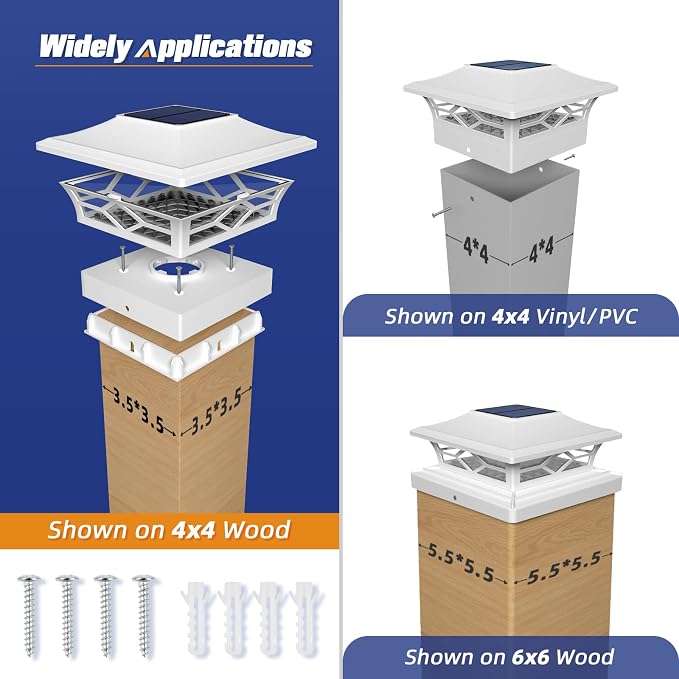 APONUO Solar Post Cap Lights,6 Pack 2-Modes Bright 4x4 Post Solar Lights Auto On Off,Outdoor Waterproof Garden Patio Fence Deck Patio Decor for Fence Deck Post Caps 4x4 6x6 Wood,4x4 Vinyl