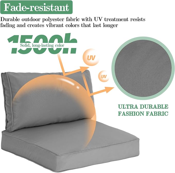 9pc Waterproof Outdoor Couch Cushions for 4 Seat Patio Dark Grey | Water-resistant, UV-resistant,9pc High-Density Foam Replacement Cushions for 4-Seat Outdoor Sectional Furniture