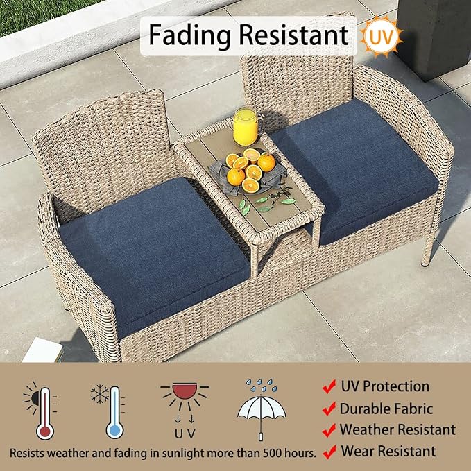Magpie Fabrics Indoor Outdoor Cushion Cover Replacement 2 Pack, NO Insert! Water Repellent Slipcover with Ties Decor for Patio Garden Chair Sofa Bench Wicker(Blue Navy Textured, 24x22x4 Inch)