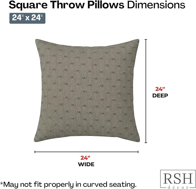RSH DECOR: Sunbrella Square Throw Pillows Set of 4 | 24" x 24" | Water and Fade-Resistant Performance Fabric | Outdoor Pillow Covers with Down-Alternative Inserts | Made in USA (Dots Nice Shale)