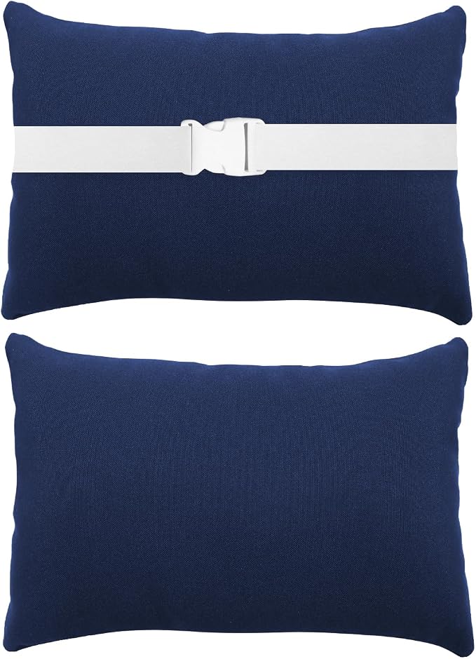 Chaise Lounge Head Resting Pillows, Waterproof Outdoor Pillows | 2 Pack Head Support Pillow with Adjustable Elastic Stripe for Garden Furniture Decorative, Blue