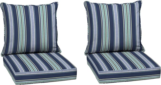 Arden Deep Seat Outdoor Chair Cushion Set (2-Pack), 24 in x 24 in, Weather-Proof, Rain-Proof, Fade Resistant Patio Cushion Set for Chair, Sofa, and Couch Sapphire Aurora Blue Stripe | Outdoor Sofa, Couch, Conversation Set, Weather-Proof, Rain-Proof, Fa...