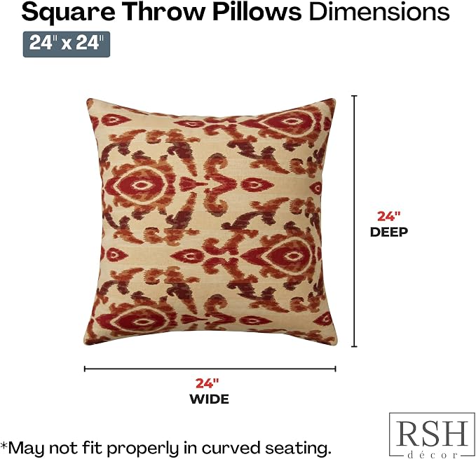 RSH DECOR: Sunbrella Square Throw Pillows Set of 4 | 24" x 24" | Water and Fade-Resistant Performance Fabric | Outdoor Pillow Covers with Down-Alternative Inserts | Made in USA (Bukhara Russet)