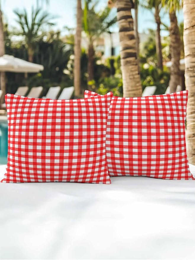 Outdoor Waterproof Throw Pillows Country Red Buffalo Plaid Patio Pillows Pack of 2,Decorative Pillow Covers with Insert,Pillow Cushion Case for Garden Couch Sofa Classic Gingham Check