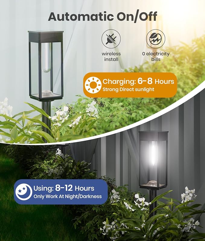 ALFIOT Solar Pathway Lights Outdoor, 2 Pack Bright Solar Lights Outdoor, IP65 Waterproof Solar Garden Lights Solar Powered Landscape Lighting for Yard Patio Walkway Driveway Pathway (Cool White)