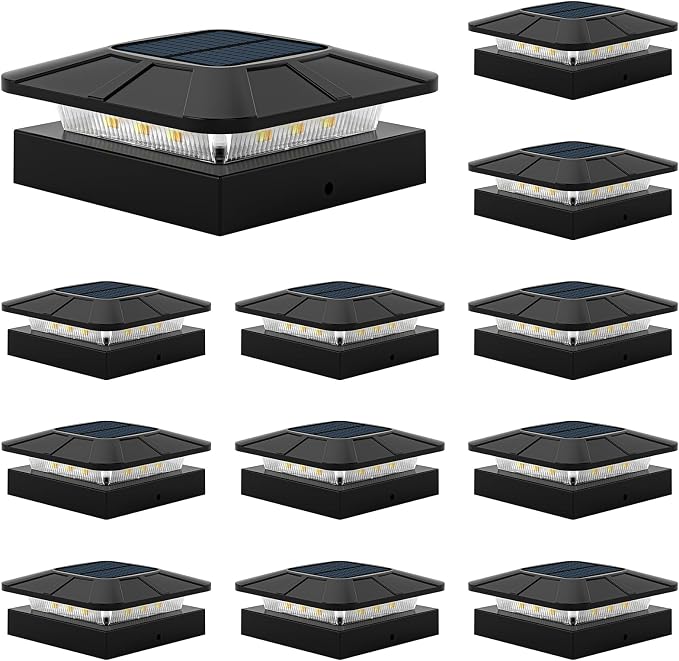 4x4 Solar Fence Post Cap Lights Outdoor Waterproof, 12 Pack | IP65, 3 Modes Auto On/Off,Deck, Garden, Patio, Deck, Backyard, Porch, Sidewalk