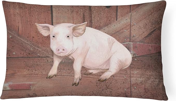 Caroline's Treasures SB3072PW1216 Pig at The barn Door Canvas Fabric Decorative Pillow 100% Machine Washable Pillow, Indoor or Outdoor Decorative Throw Pillow for Couch, Bed or Patio