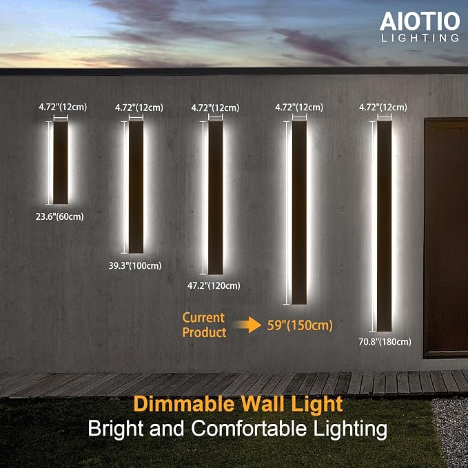 59in 2pcs Modern Outdoor Lights,Upgraded 4.72in Wide Exterior Light Fixtures Wall Mount,IP65 Waterproof Dimmable Black Modern Porch Lights Wall Sconce,LED Long Linear Outside Lighting for Garage,Patio