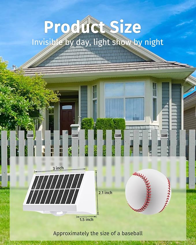 Solar Fence Lights Outdoor Waterproof High Brightness LED Spot Lens Deck Lights 7 Mode Warm & Cool White RGB Solar Powered Wall Lighting Decor for Outside Patio Step Backyard Railing - 8 Pack(White)