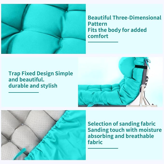 Tudomro Outdoor Chaise Lounge Cushion 66x21x4'' Waterproof & Fade-Resistant Patio Pool Chaise Lounge Cushion Headrest Pillow Tie Replacement Rocking High Back Chair(Turquoise,Set of 2)