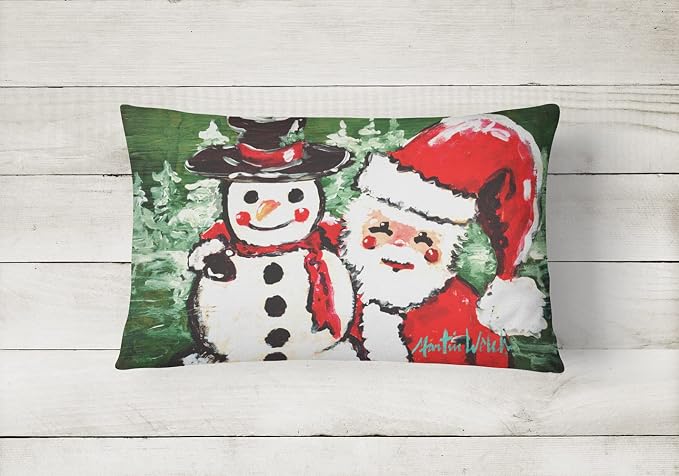 Caroline's Treasures MW1167PW1216 Friends Snowman and Santa Claus Canvas Fabric Decorative Pillow Machine Washable, Indoor Outdoor Decorative Pillow for Couch, Bed or Patio, 12HX16W
