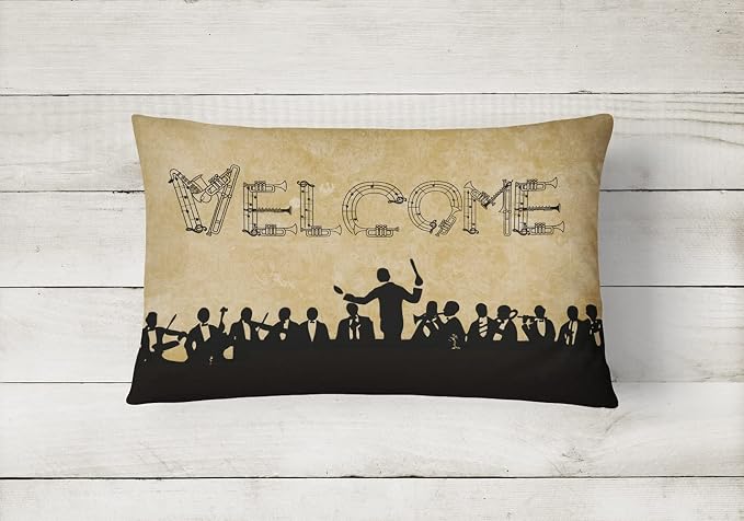 Caroline's Treasures SB3071PW1216 Welcome Symphony Canvas Fabric Decorative Pillow Machine Washable, Indoor Outdoor Decorative Pillow for Couch, Bed or Patio, 12HX16W