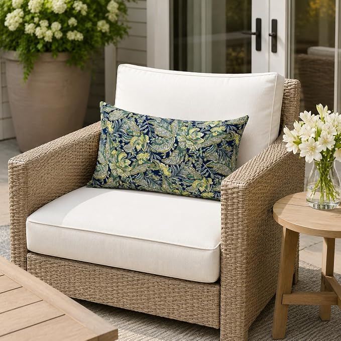 Pack of 2 Patio Lumbar Pillows 12"x20" | Fade Resistant Outdoor Waterproof Lumbar Pillow with Inners Decorative Garden Lumbar Cushions for Home Patio Terrace Sofa