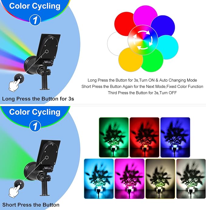 T-SUN Color Changing Solar Spot Lights Outdoor Waterproof, 7 LEDs, 4 Pack | 7 Color Changing Modes, IP65 Waterproof Dusk to Dawn Solar Uplights for Tree, Patio, Yard, Garden, Driveway, Pool Area