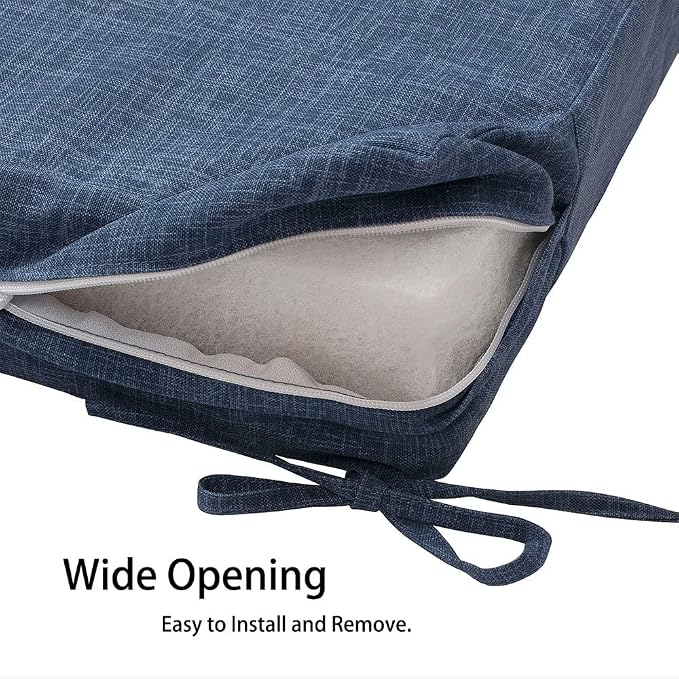 Magpie Fabrics Indoor Outdoor Cushion Cover Replacement 2 Pack, NO Insert! Water Repellent Slipcover with Ties Decor for Patio Garden Chair Seat Sofa Bench Wicker(Navy Blue Textured, 24x24x4 Inch)