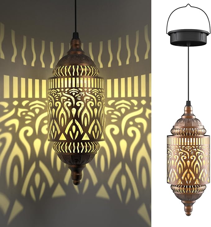 Twinkya Hanging Solar Lights Outdoor Garden Decor, Decorative Waterproof Metal Moroccan Solar Lantern Lamp, Outside Decorations for Patio Yard Porch Backyard Decor, Gardening Gifts for Women Mom