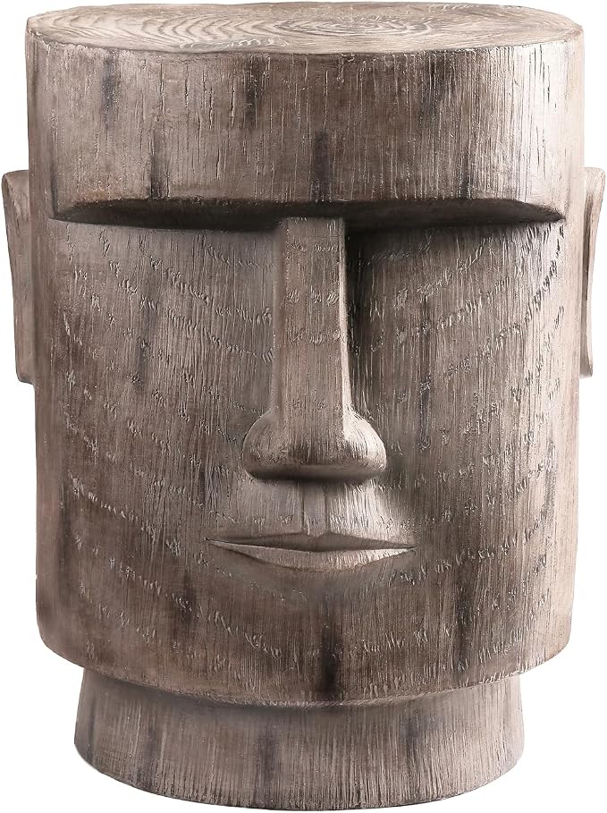Outdoor Side Table Easter Island AHU Akivi Moai Statue Pedestal End Table Stool for Home Patio Deck Sunroom Garden Balcony Yard Lawn Grey