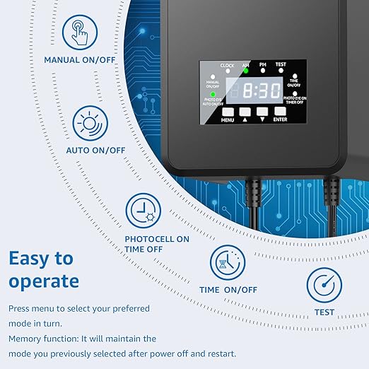 SUNVIE 200W Landscape Lighting Transformer Outdoor Low Voltage Landscape Transformer with Timer and Photocell Sensor Waterproof 120V to 12V/14VAC Low Voltage Transformer for Landscape Garden Lights | 120V to 12V/14V AC Landscape Lighting Transformer, W...