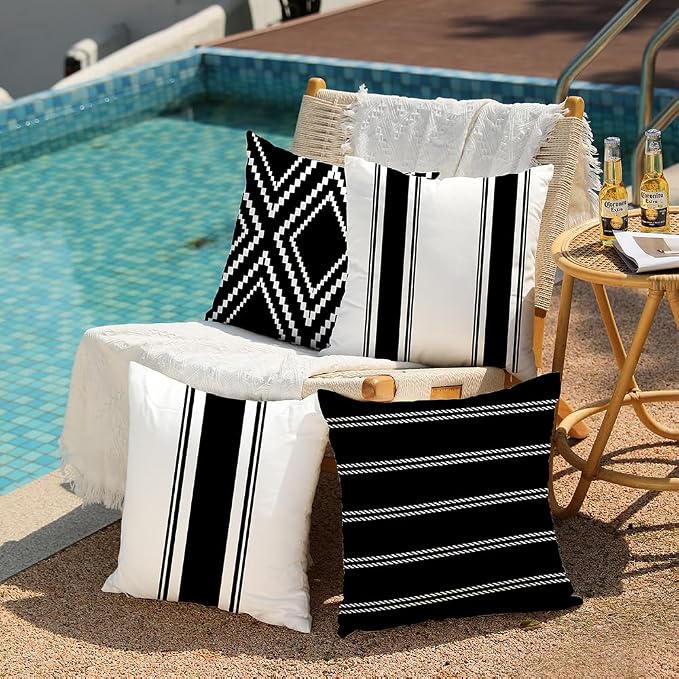 DFXSZ Outdoor Black Waterproof Geometry Pillow Covers 16x16 Set of 4 | Spring Summer Waterproof Modern Throw Pillowcases（No Inserts） Outdoor Decor for Patio Funiture Garden Polyester Covers