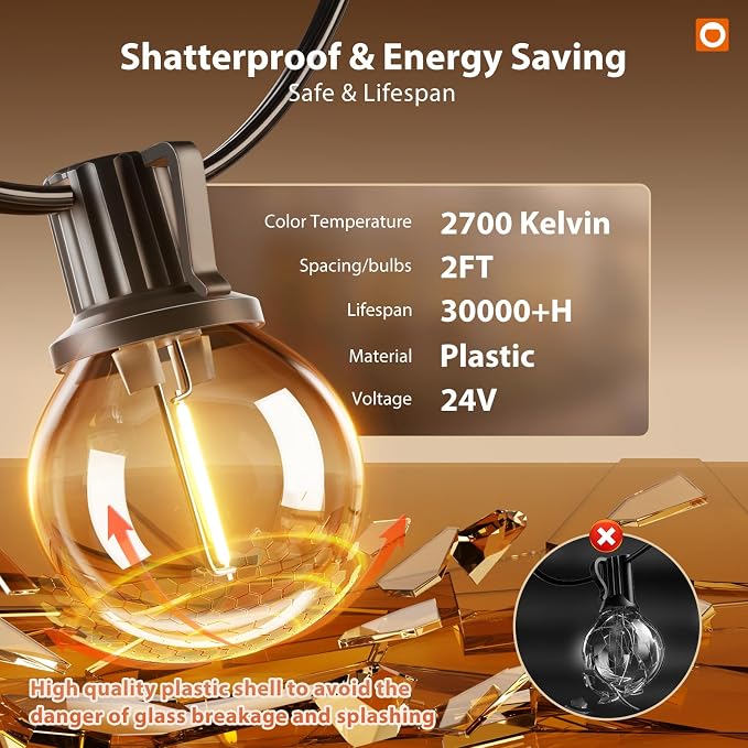 addlon 198FT Solar String Lights Outdoor, with 104 Waterproof LED Bulbs | Dimmable, Remote, 3 Modes, Shatterproof, Spaced 2FT, Easy Install, Ideal for Large Backyard, Garden, Wedding, Party, Camping