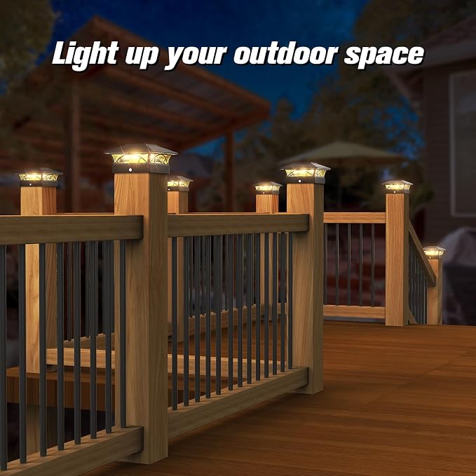 JOFIOS Post Cap Lights Outdoor 12pack, Black Deck Fence Post Lights Solar Powered with 16LEDS 2 Lighting Modes, 4x4/5x5/6x6 Waterproof Fence Post Solar Lights for Garden Patio Porch Backyard