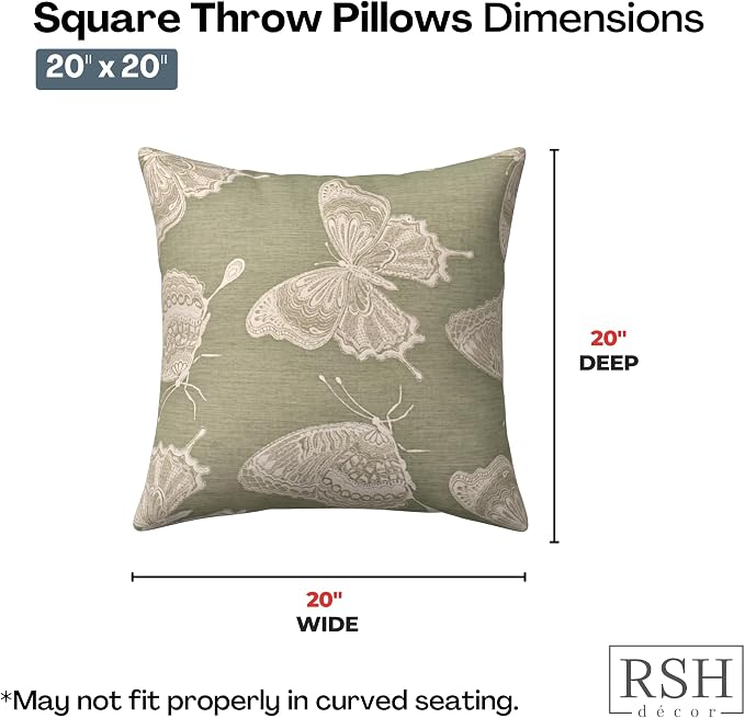 RSH DECOR: Sunbrella Square Throw Pillows Set of 2 | 20" x 20" | Water and Fade-Resistant Performance Fabric | Outdoor Pillow Covers with Down-Alternative Inserts | Made in USA (Farfalla Spring)