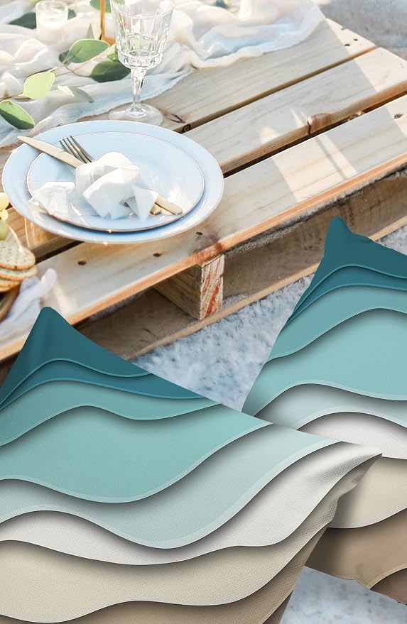 Modern Geometric Outdoor Waterproof Pillow Covers for Patio Furniture Decorative Throw Pillow Cover Teal Blue Brown Abstract Ocean Wave Pillowcases Set of 2 Cushion Case for Sofa Couch 24 x 24 Inches
