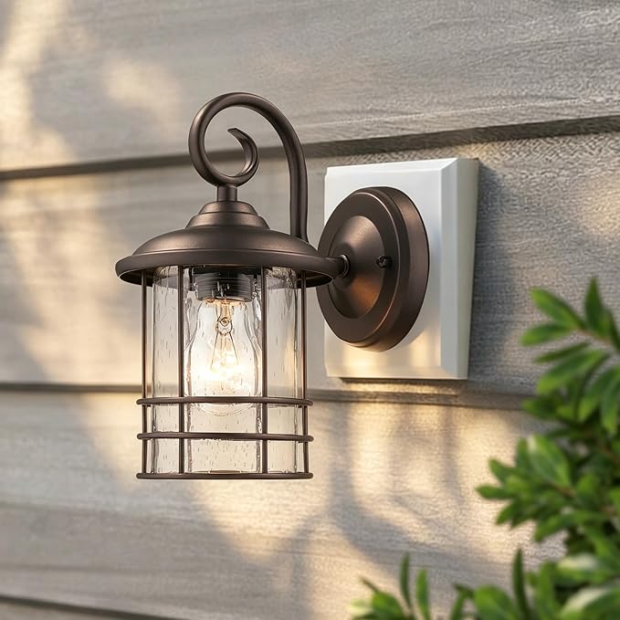 MICSIU 2 Pack 5.5" Narrow Oil Rubbed Bronze Vintage Farmhouse Porch Light | Max 23W 9.8 Inch Outside Fixture, Waterproof Farmhouse Outdoor Wall Sconce for Slim Column, Patio, Front Door Sidelight
