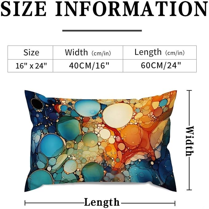 Ink Rainbow Shapes with Gold Lumbar Cushion Cover Abstract Alcohol Ink Textures Throw Pillow Cover Classic Decorative Cushion Covers Home Decor for for Sofa Couch Bed Decorations 16x24in