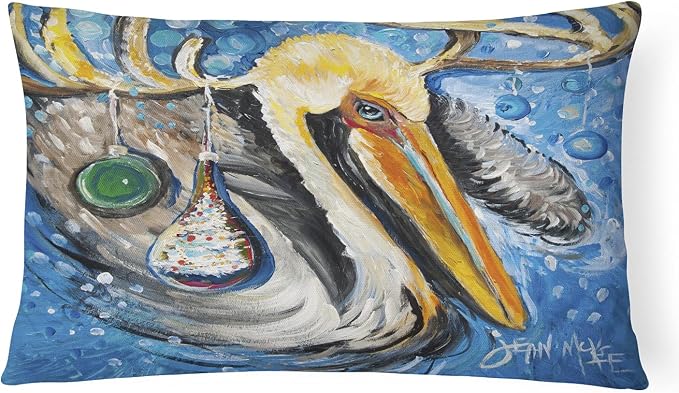 Caroline's Treasures JMK1020PW1216 Pelican Dressed as a Reindeer Canvas Fabric Decorative Pillow Machine Washable, Indoor Outdoor Decorative Pillow for Couch, Bed or Patio, 12HX16W