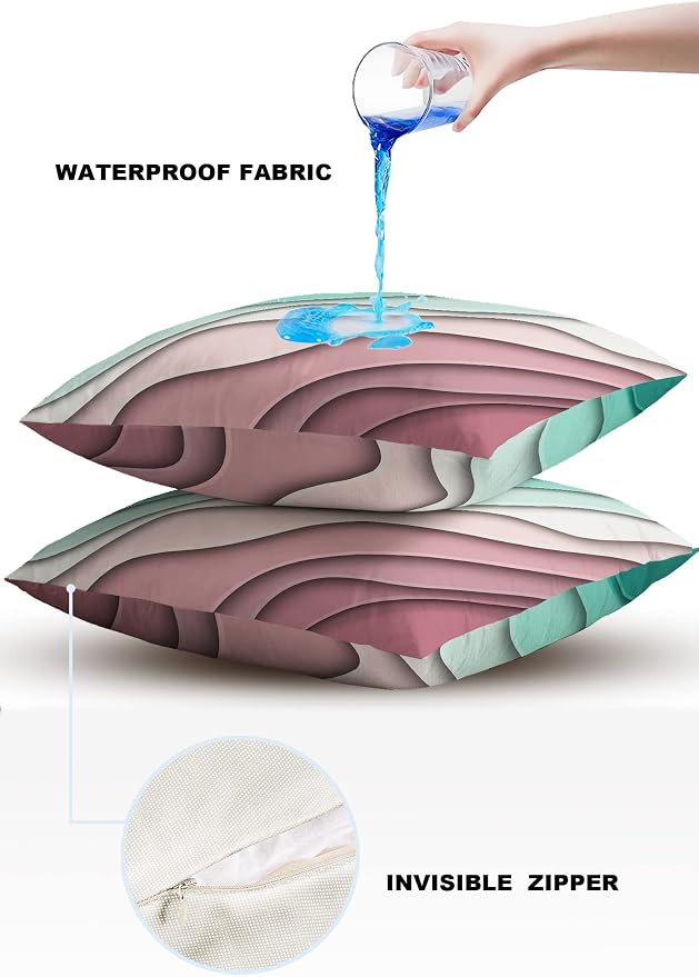 Outdoor Waterproof Pillow Covers for Patio Furniture Green Modern Geometric Decorative Throw Pillow Cover Turquoise Abstract Beach Pillowcases Set of 2 Cushion Case for Sofa Couch 26 x 26 Inches