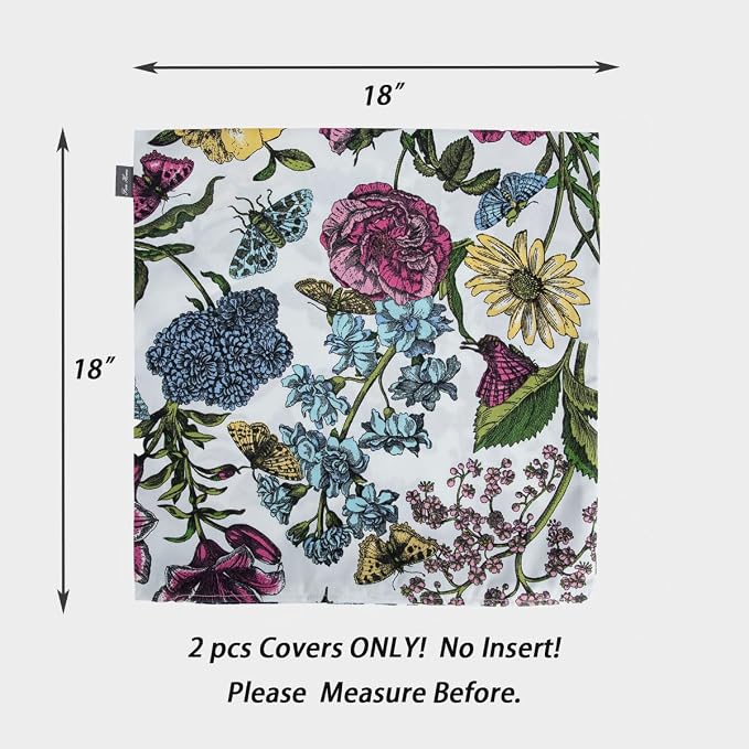 Waterproof Outdoor Throw Pillow Covers Set of 2,Home Decor for Garden Patio Furniture,Couch,Sofa 18 x18 Inch Decorative Pillows Cover Only,NO Insert(Butterfly Flower)