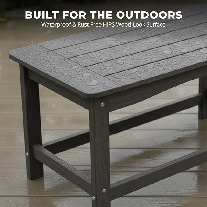 Outdoor Coffee Table, 35.4" x 17.5" All Weather Rectangle Patio Coffee Side Table for Garden Lawn Porch Poolside Balcony (Gray)