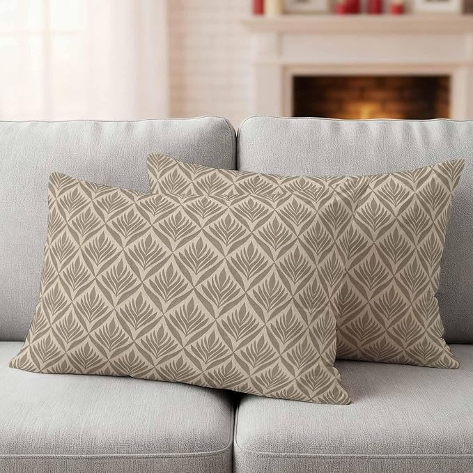Retro Brown Outdoor Waterproof Throw Pillow Covers Set of 2, 20"x12", Floral Modern Abstract Geometric Decorative Pillow Covers Outside Cushion Case for Patio Porch Garden