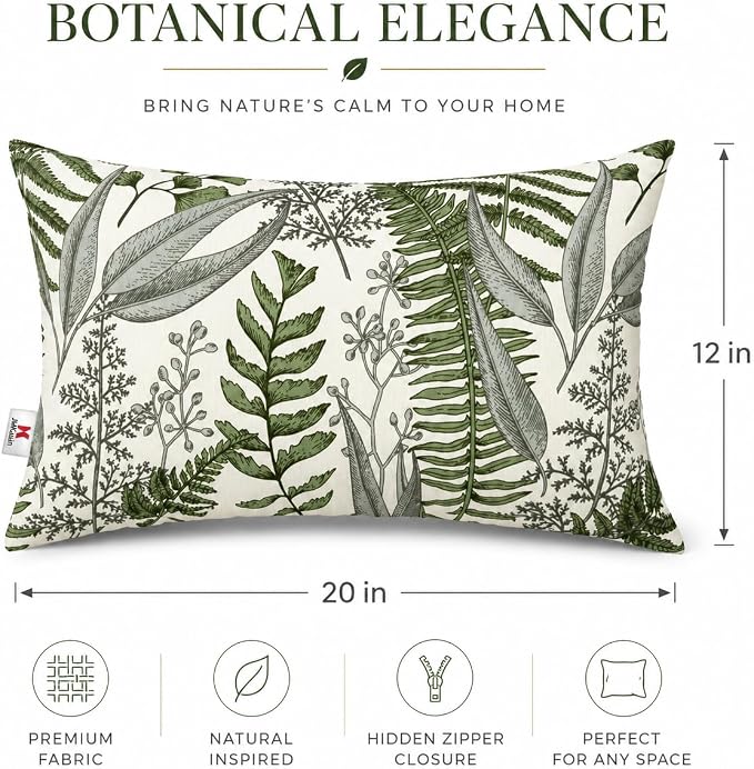 Outdoor Patio Lumbar Pillows, Pack of 2, 12"x20" | Fade Resistant Outdoor Waterproof Lumbar Pillow with Inners Decorative Garden Lumbar Cushions for Home Patio Terrace Sofa